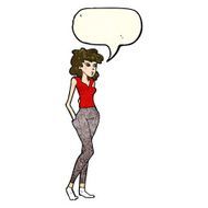 cartoon pretty woman with speech bubble N111