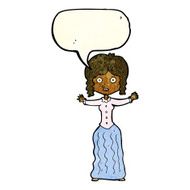 cartoon worried victorian woman with speech bubble N4