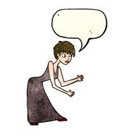 cartoon woman in dress gesturing with speech bubble N4
