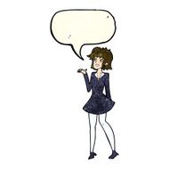 cartoon pretty woman in dress with speech bubble N19