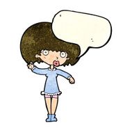 cartoon waving girl with speech bubble N4