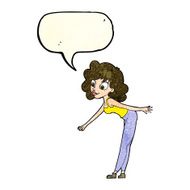 cartoon woman reaching to pick something up with speech bubble N4