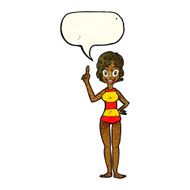 cartoon woman in striped swimsuit with speech bubble N4