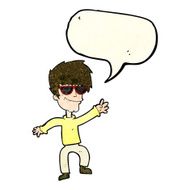 cartoon waving cool guy with speech bubble N4