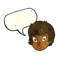cartoon surprised female face with speech bubble N23