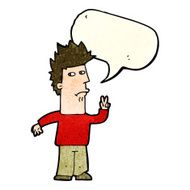 cartoon man giving peace sign with speech bubble N22