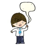 cartoon school boy answering question with speech bubble N20