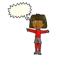 cartoon happy woman pointing with speech bubble N28