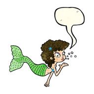 cartoon mermaid blowing kiss with speech bubble N4