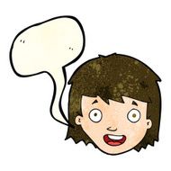 cartoon happy female face with speech bubble N75