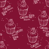 Seamless pattern with cherry chocolate muffin