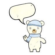 cartoon waving polar bear with speech bubble N22