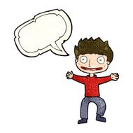 cartoon grinning boy with speech bubble N4