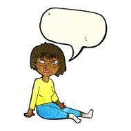 cartoon woman sitting on floor with speech bubble N3