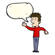 cartoon happy boy waving with speech bubble N8