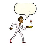 cartoon frightened man walking with candlestick speech bubb N2