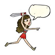 cartoon viking girl with sword speech bubble N2