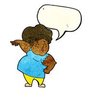 cartoon happy overweight lady with speech bubble N3