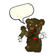 cartoon teddy black bear with torn arm speech bubble N2