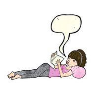 cartoon pretty woman reading book with speech bubble N4