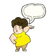 cartoon happy overweight lady with speech bubble N4