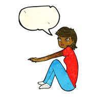 cartoon pretty girl sitting with speech bubble N3
