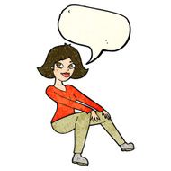 cartoon happy woman sitting with speech bubble N8