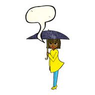 cartoon woman with umbrella speech bubble N3