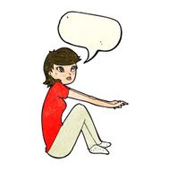 cartoon pretty girl sitting with speech bubble N4