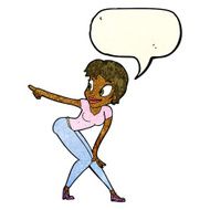 cartoon pretty woman pointing with speech bubble N15