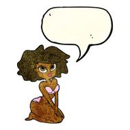cartoon woman wearing bikini with speech bubble N3