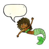 cartoon pretty mermaid waving with speech bubble N3