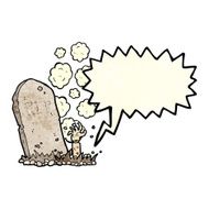 cartoon zombie rising from grave with speech bubble N4