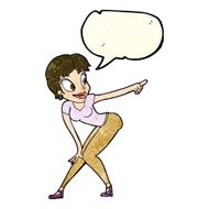 cartoon pretty woman pointing with speech bubble N16