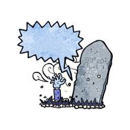cartoon zombie rising from grave with speech bubble N5