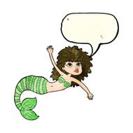 cartoon pretty mermaid waving with speech bubble N4