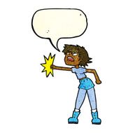 cartoon woman punching with speech bubble N3