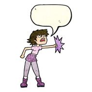 cartoon woman punching with speech bubble N4