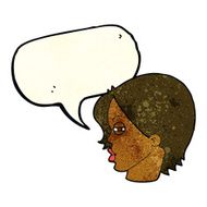 cartoon female face with narrowed eyes speech bubble N4