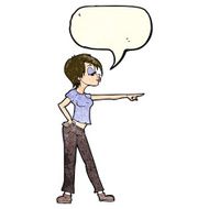 cartoon hip woman pointing with speech bubble N3