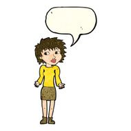 cartoon woman shrugging shoulders with speech bubble N196