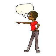cartoon hip woman pointing with speech bubble N4
