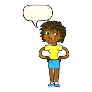 cartoon woman with hands on hips speech bubble N87