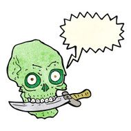 cartoon pirate skull with knife in teeth speech bubble N4
