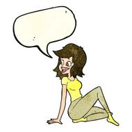 cartoon pretty woman looking happy with speech bubble N3