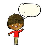 Cartoon happy boy with speech bubble N95