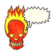 cartoon flaming skull with love heart eyes speech bubble N2