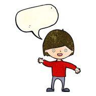 cartoon waving boy with speech bubble N7