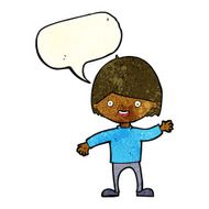 cartoon waving boy with speech bubble N8