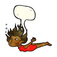 cartoon woman swimming underwater with speech bubble N4